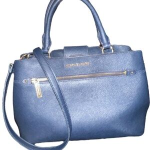 Michael Kors Navy Satchel with Gold Accents